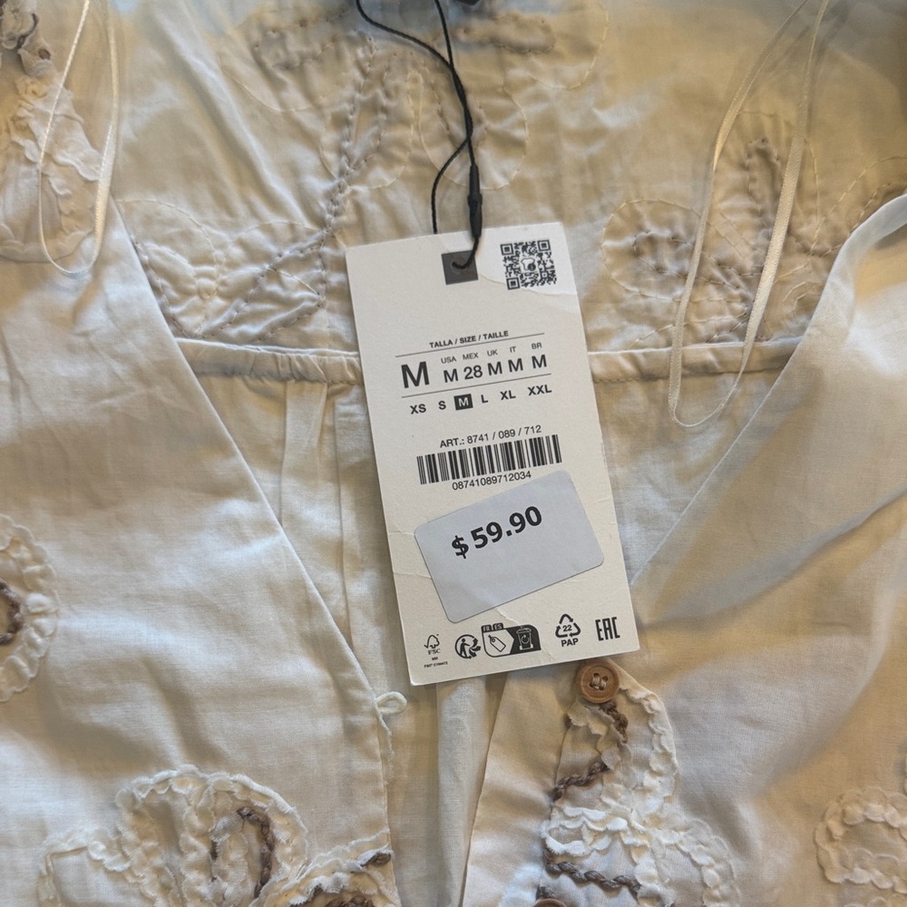 Zara Ecru Embroidered Long Sleeve Dress - Picture 2 of 4